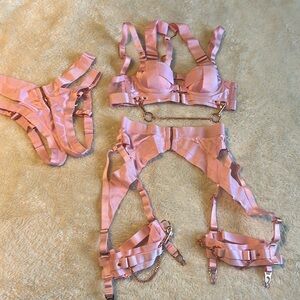 Honey Birdette Kukuro Blush Pink Set 32A / XS Bra Panties Suspender